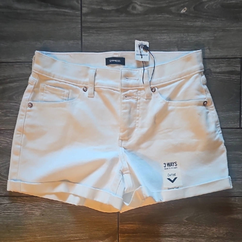 Express White Jean Shorts with Cuffed Hem